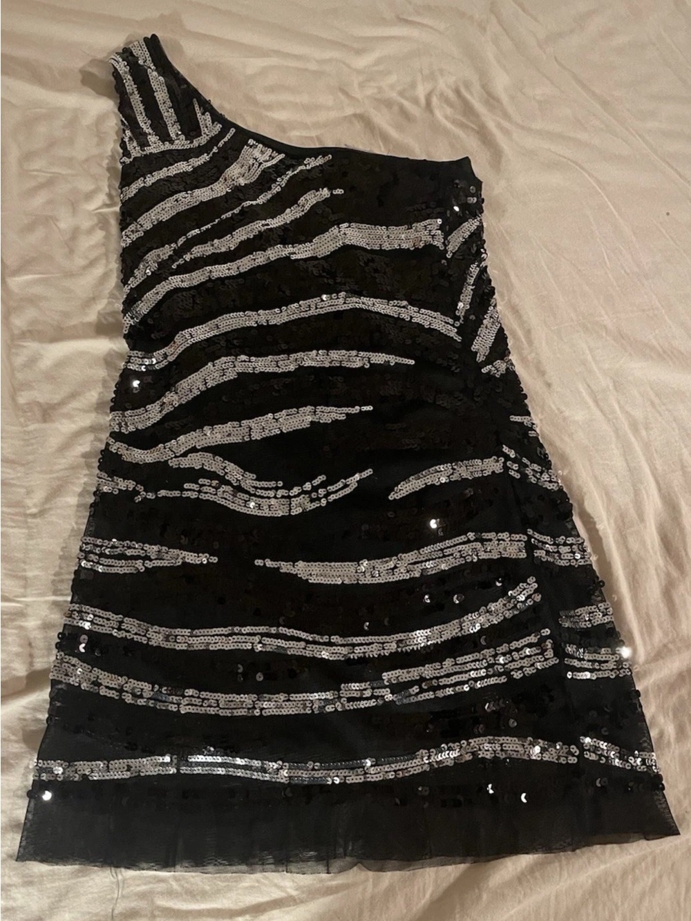 Black Sequin One-Shoulder Cocktail Dress size M worn once